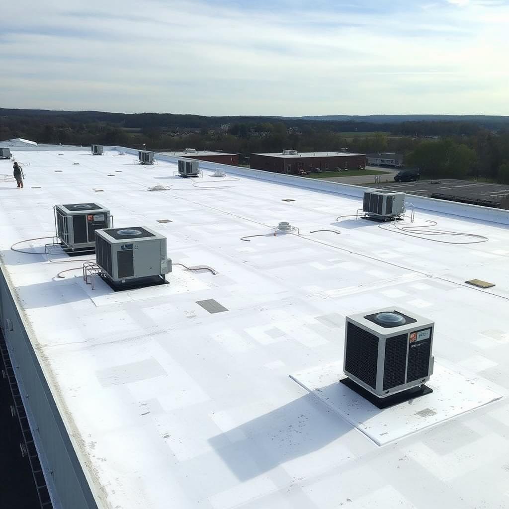 best commercial roofing companies Sharon PA — flat roof with HVAC