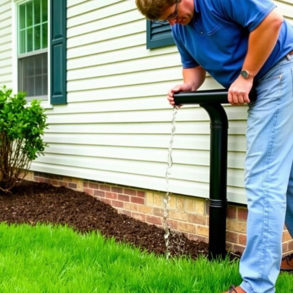 downspout extension installation on a Pennsylvania home foundation