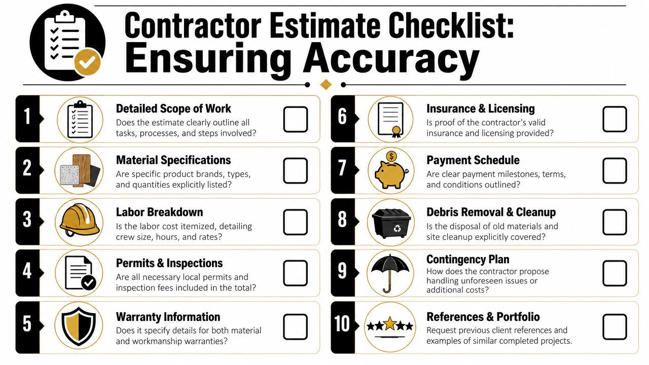 A contractor estimate checklist for homeowners to ensure accurate project planning and avoid unexpected costs.